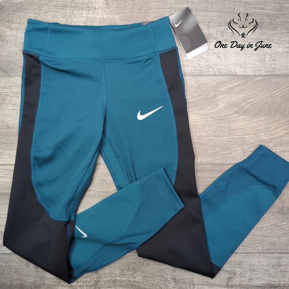 Nike Epic Lux Repel Running Leggings Teal Black Dri FIT NWT Size S